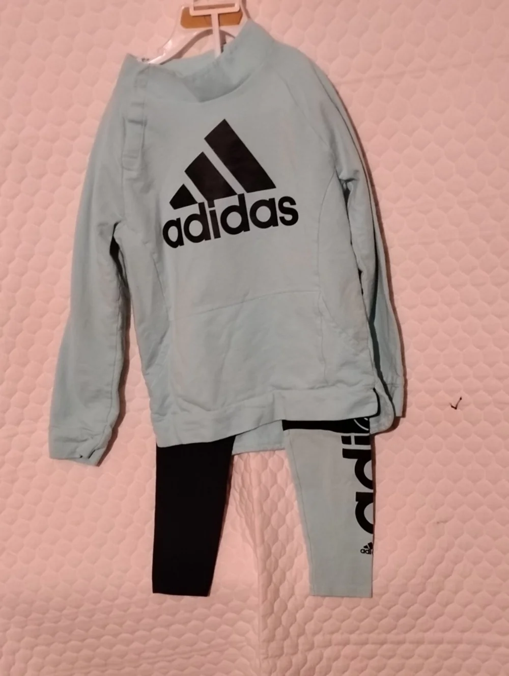 adidas Light Blue Pullover Hoodie and Two-Tone Leggings Set NWOT